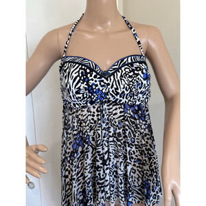 Women's Profile by Gottex Swim tankini top Black/Blue/White Animal Print Size M